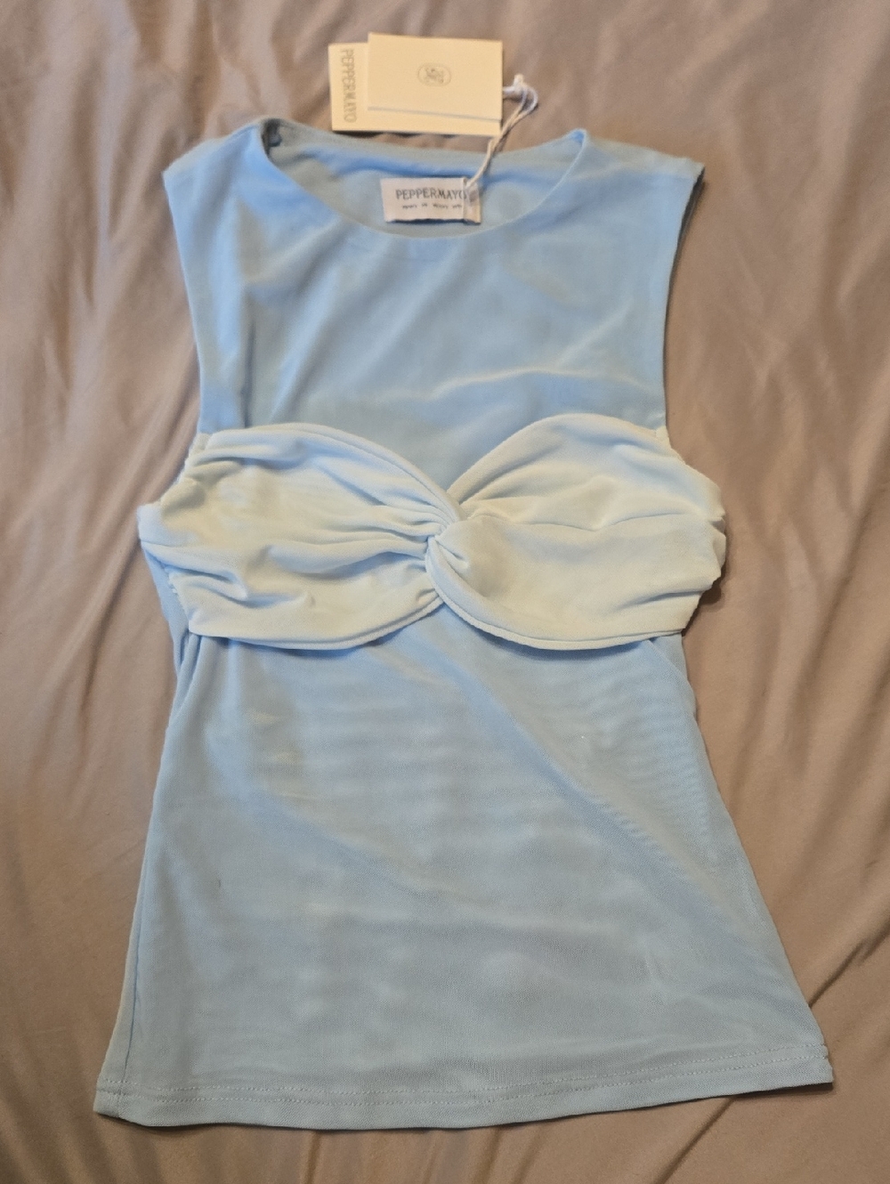 Peppermayo Pale Blue Twist Bust Tank